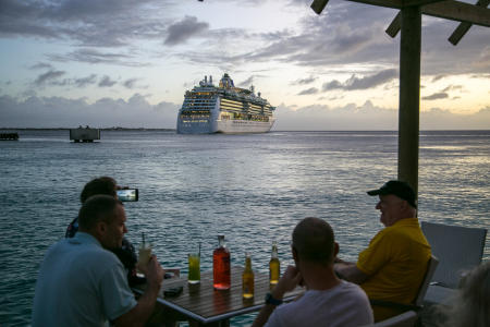 Cruise ship leaving Kralendijk, Bonaire Island, Dutch Antilles