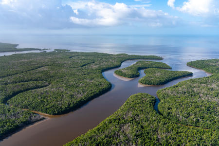 Flyover of the Everglades Park Area.   Fresh and salt water mix in Ponce de Leon Bay.